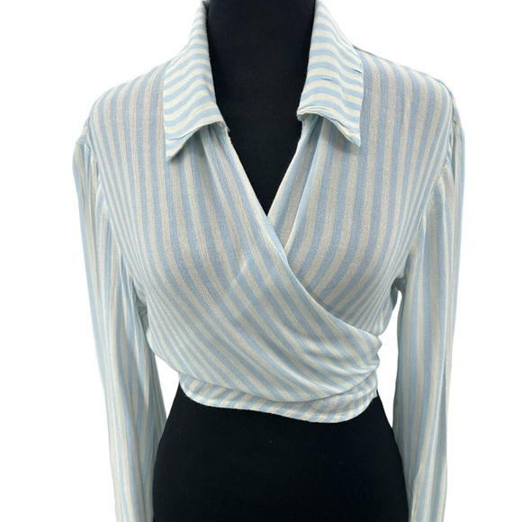 Tularosa Blue and White Striped Crop Top - Picture 3 of 7